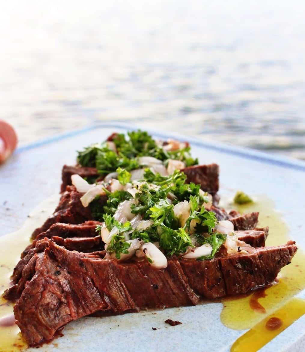 Grilled skirt outlet steak with chimichurri