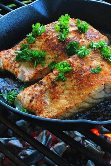 The Cast Iron Skillet Salmon recipes is one of the easiest ways to get smoky flavor into everyone's favorite fish.