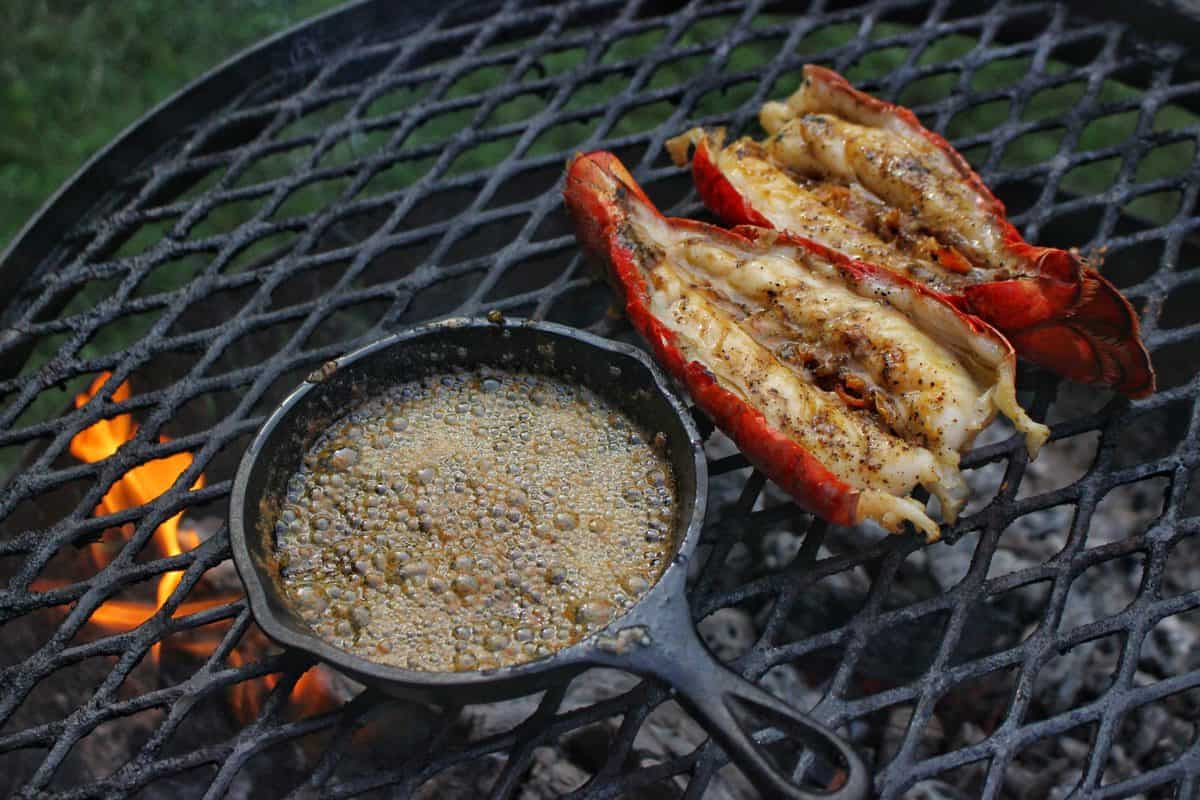 The Grilled Lobster Tail after being basted with the butter sauce.