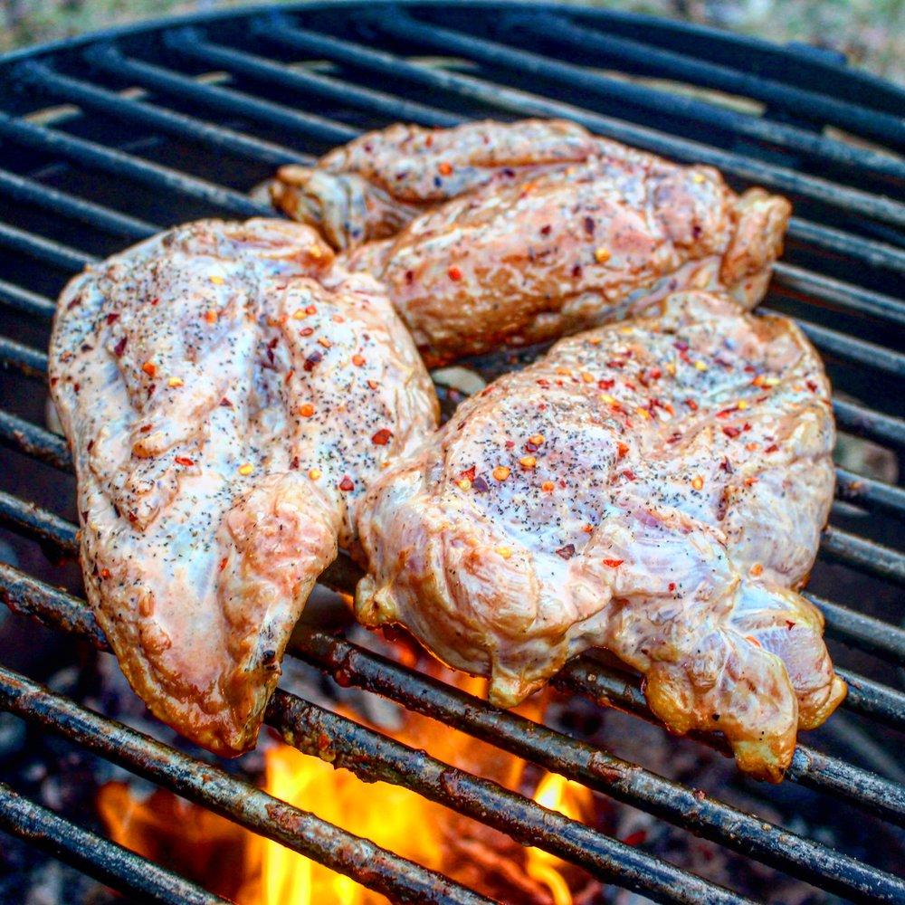  Freshly marinated and on the grill. 