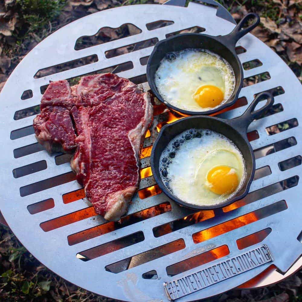 steak and campfire eggs