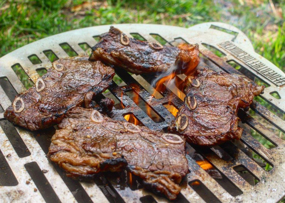 grilled korean bbq short ribs over the fire