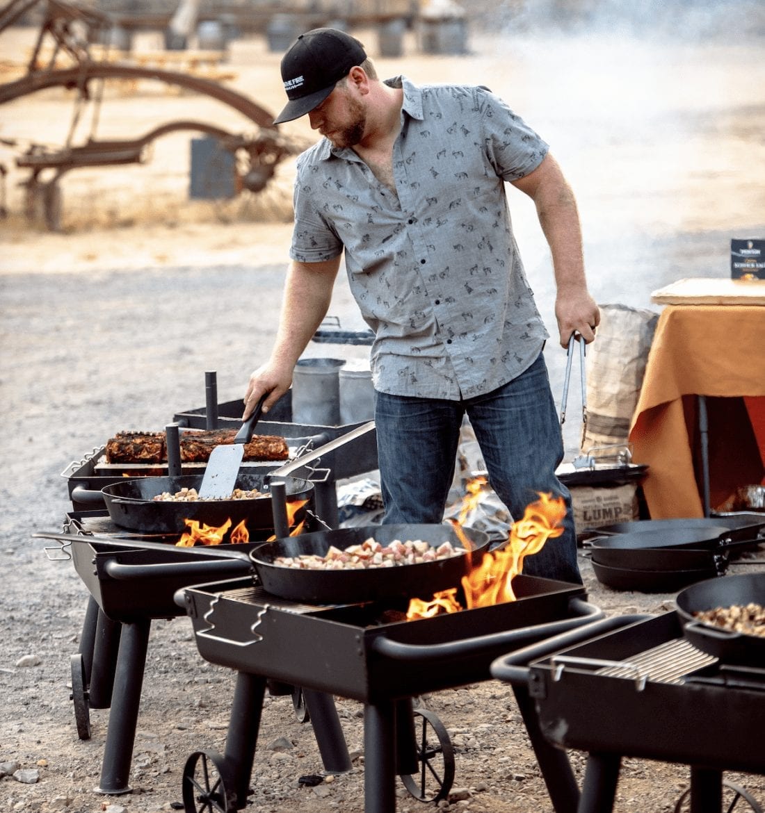 Cooking on an open fire in a cast iron pan. : r/castiron