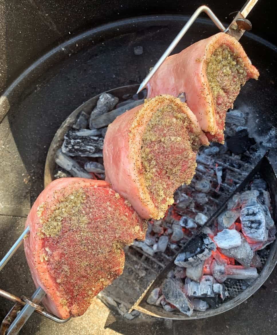 Brazilian steakhouse picanha on the rotisserie (rodizio)