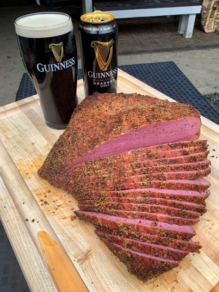 smoked corned beef with a pint of guinness