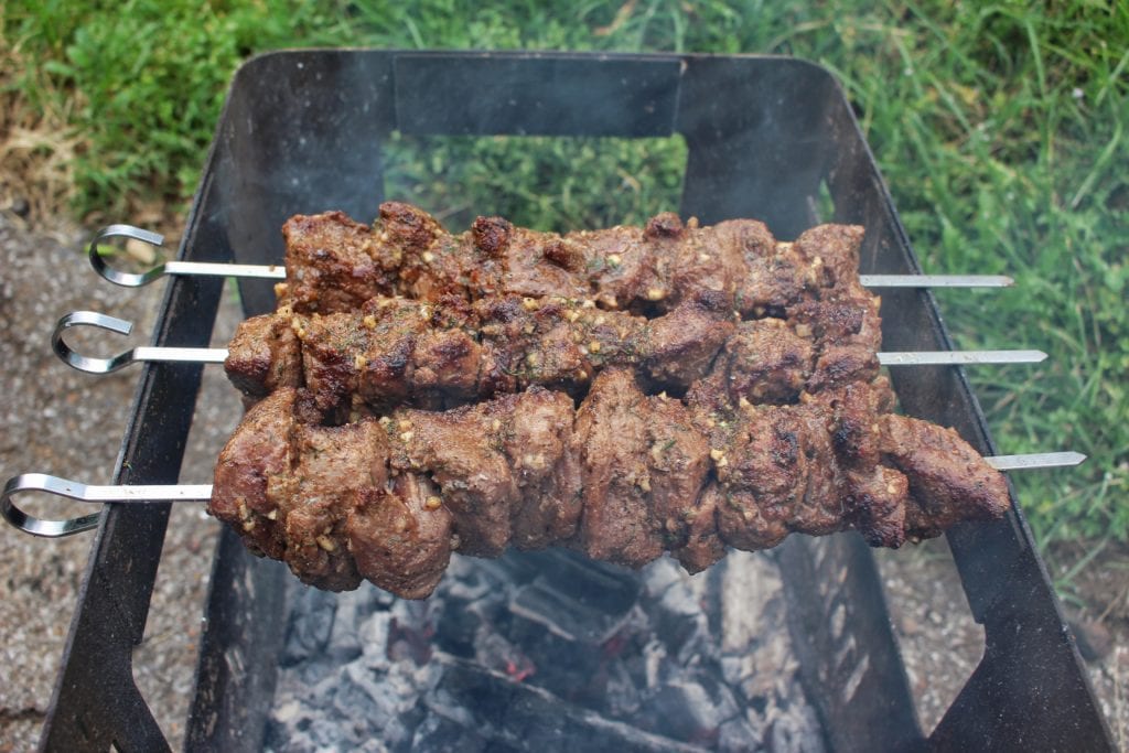 lamb kebabs over the fire