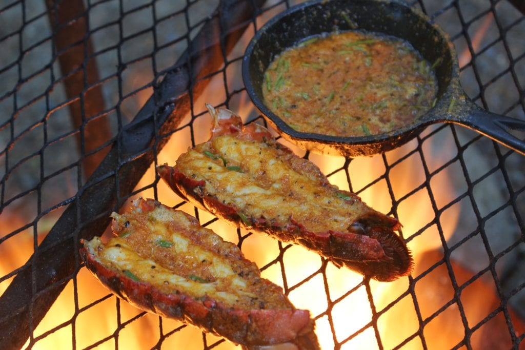 lobster and butter over the fire