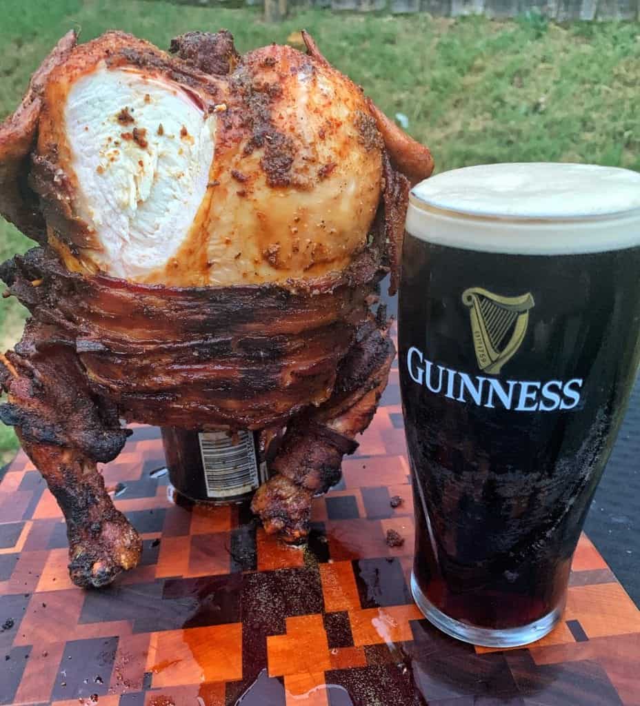 Guinness And Bacon Beer Can Chicken Over The Fire Cooking 