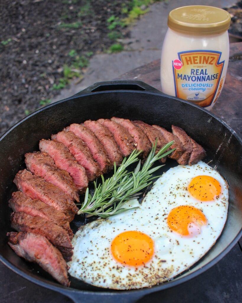 mayonnaise marinated steak and eggs