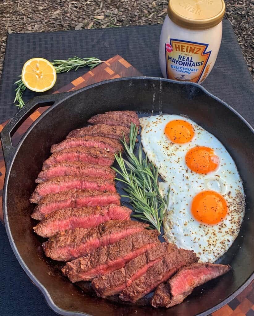 mayonnaise marinated steak and eggs