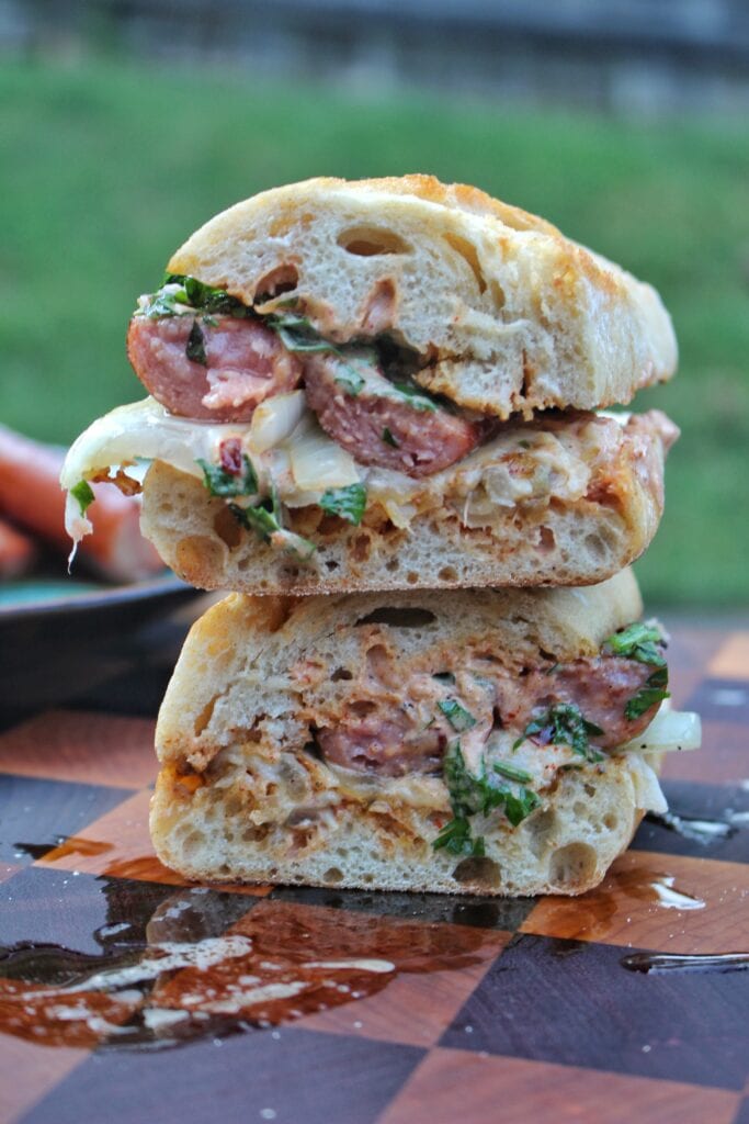 smoked sausage chimichurri sandwich