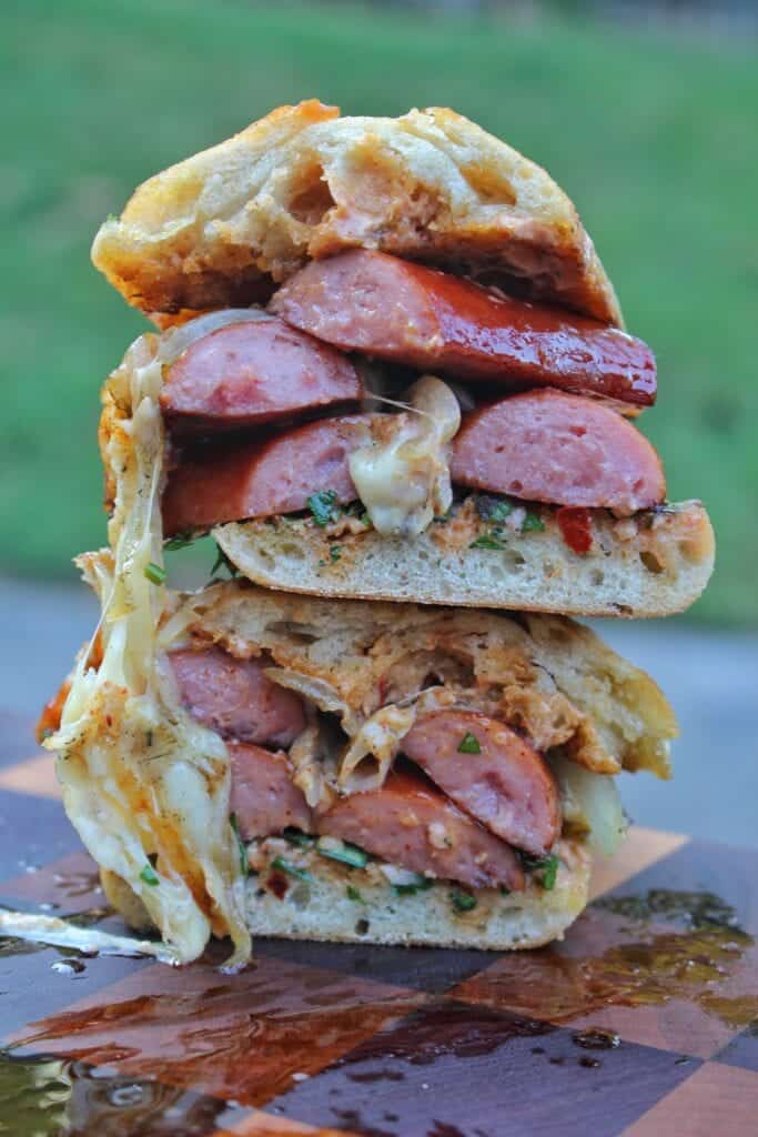 smoked sausage chimichurri sandwich