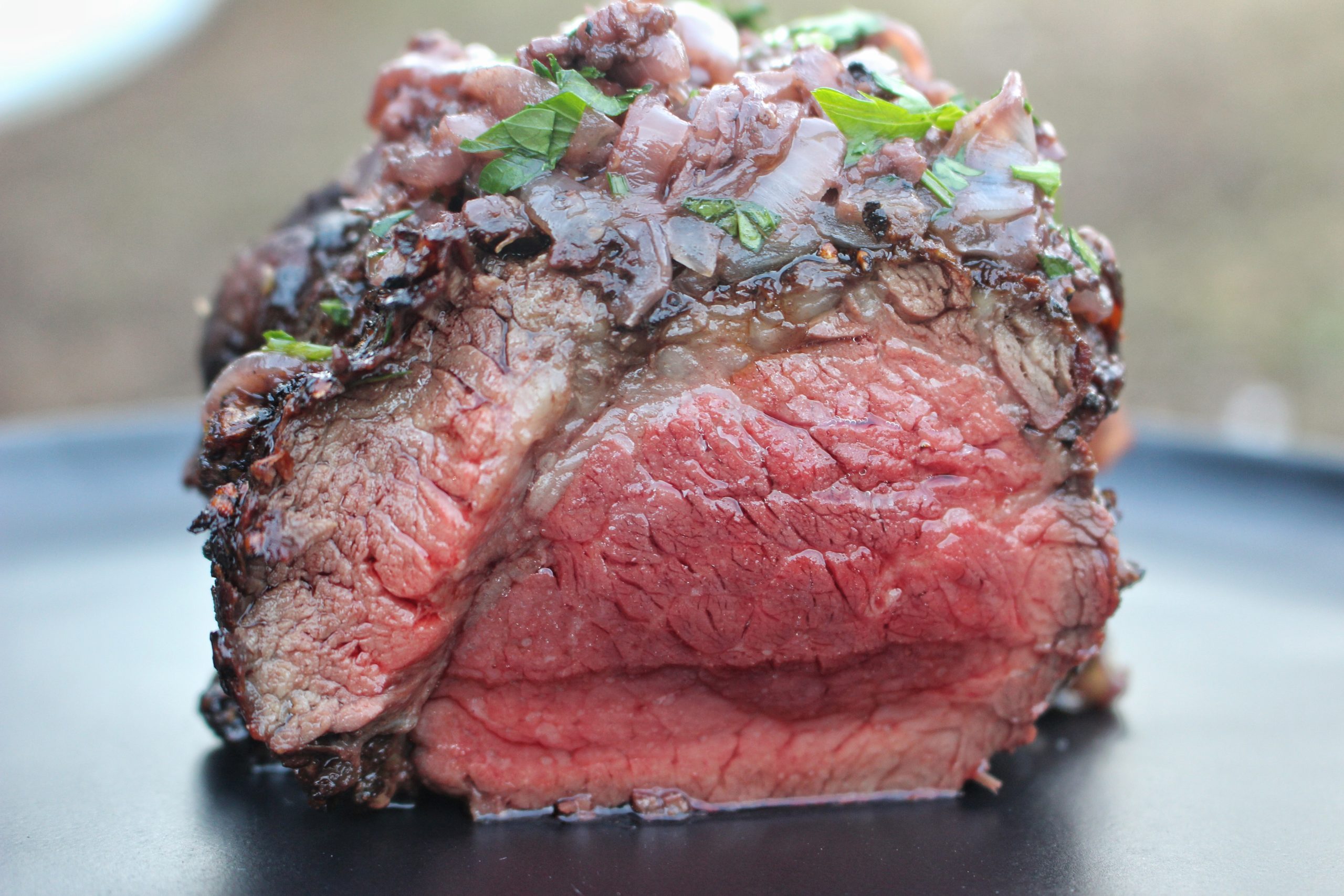 Wagyu Beef Tenderloin with Red Wine Onions