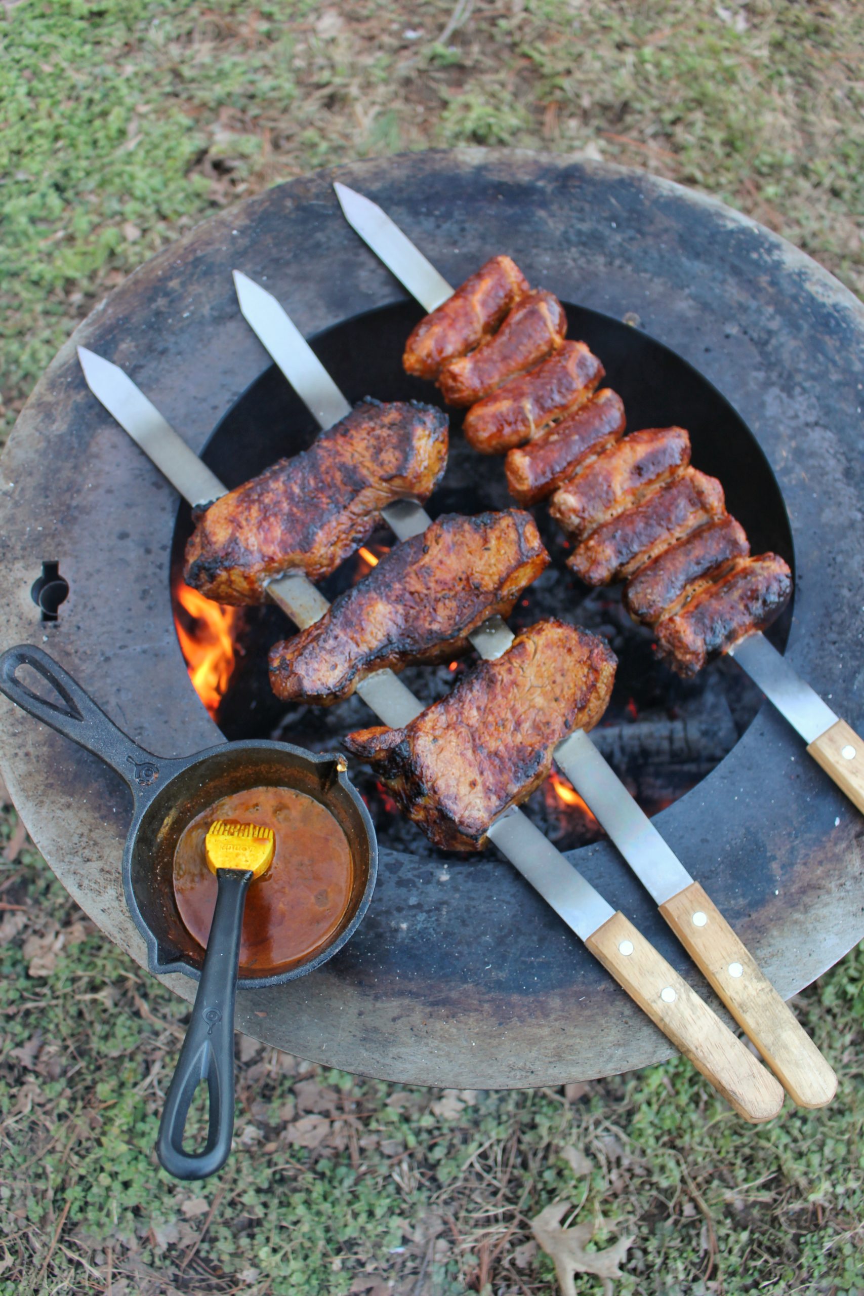 steak and chorizo on a good fire pit like Breeo