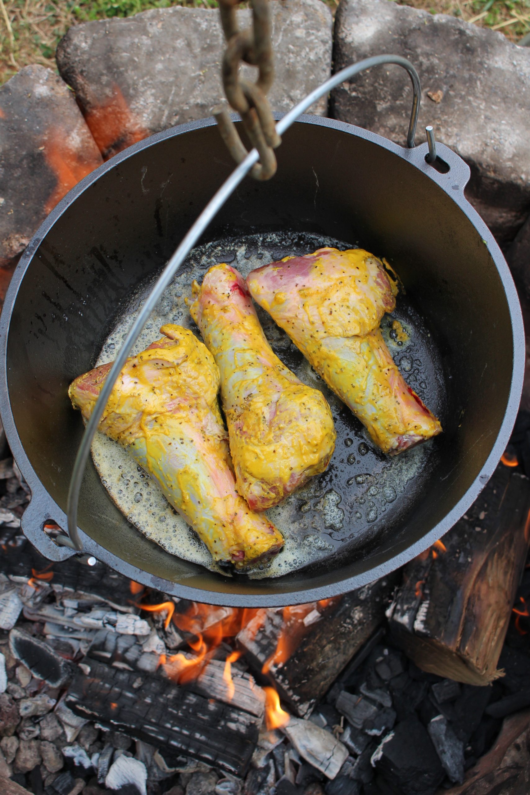 Searing the Beer Braised Lamb Shanks