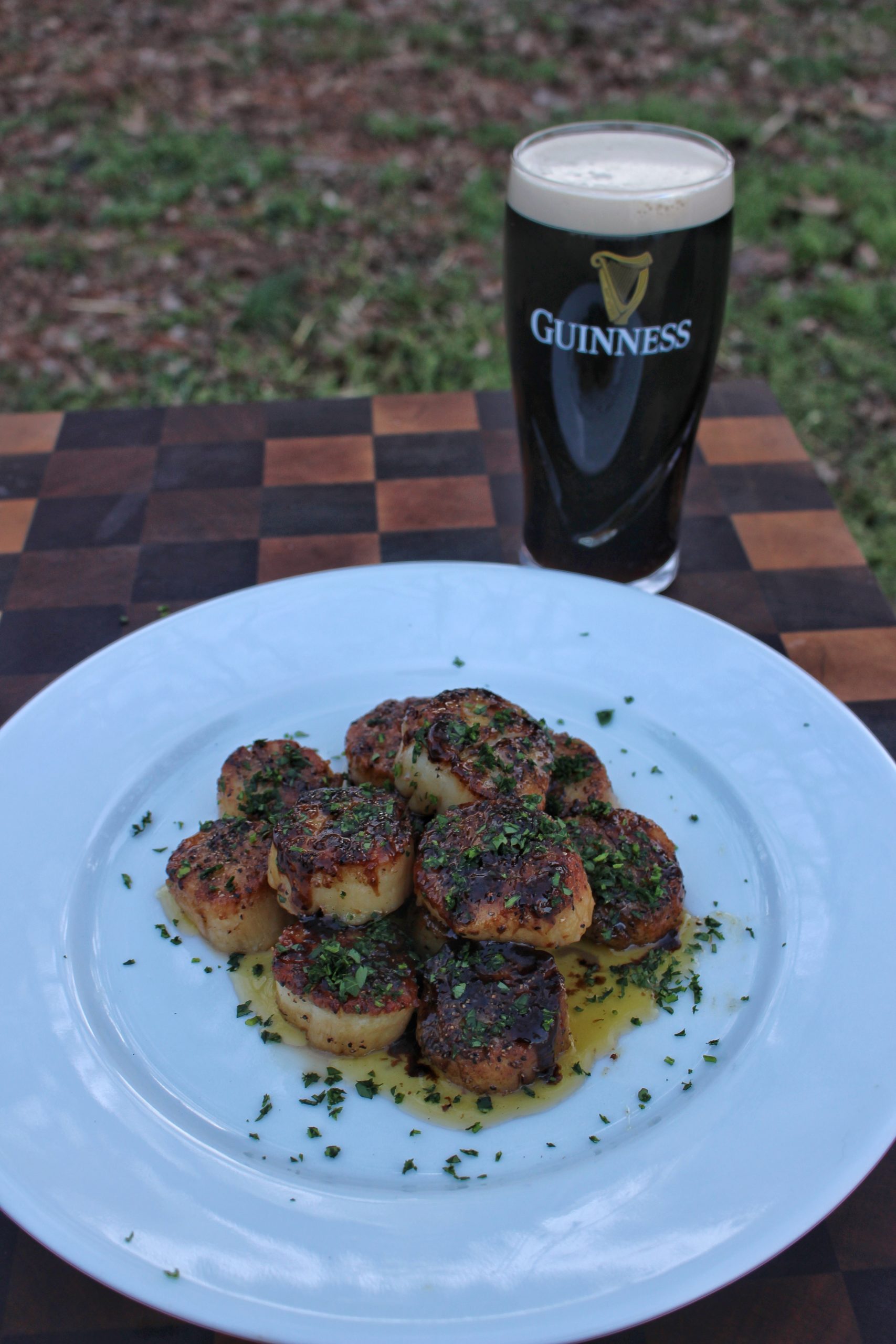 Brown Sugar and Guinness Scallops