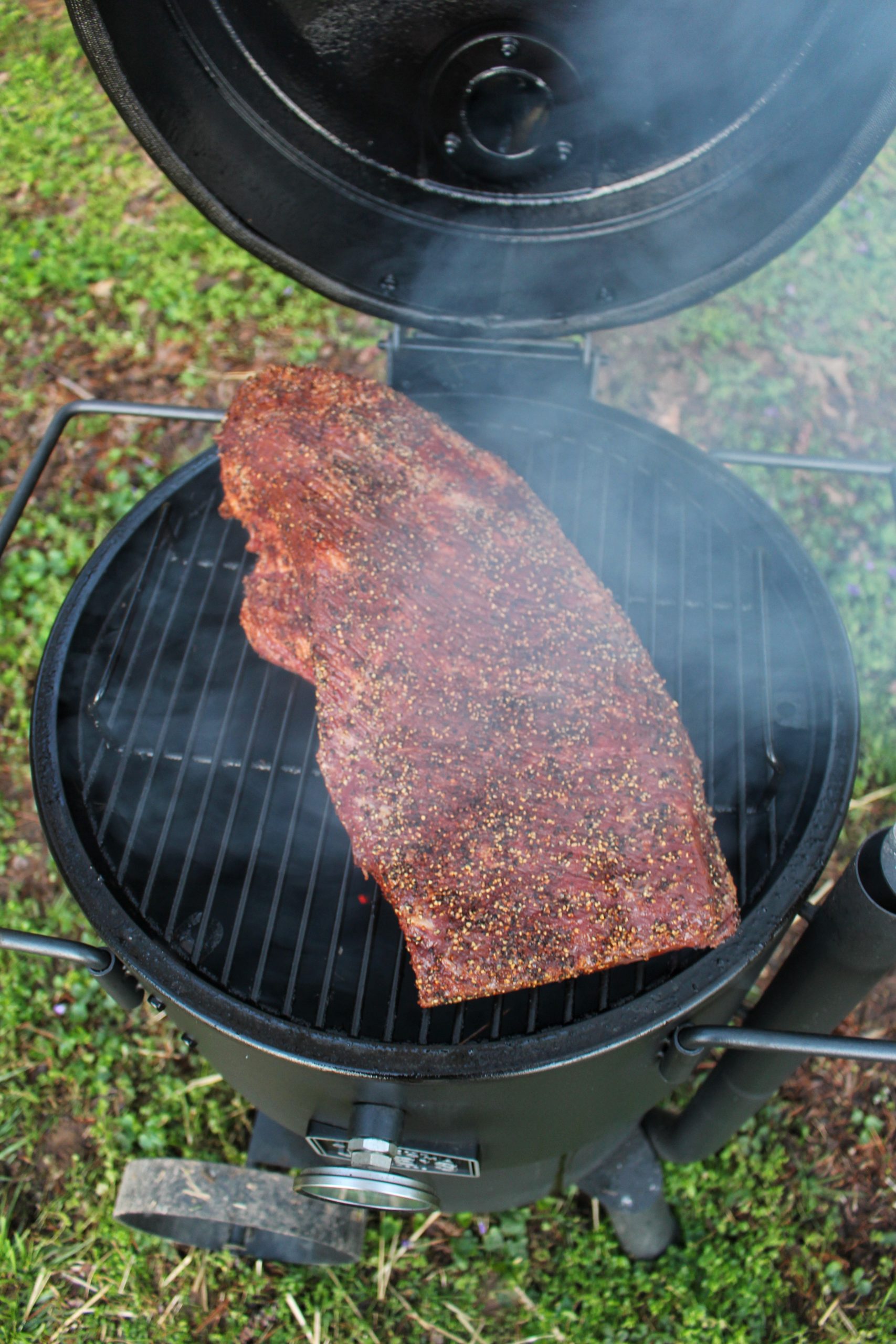 The easy smoked brisket getting started on the smoker.