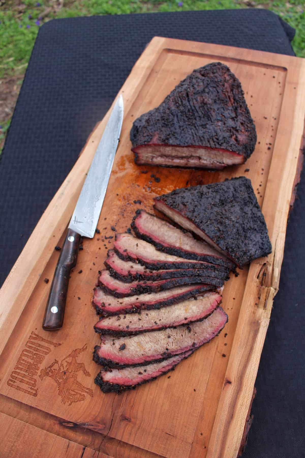 Easy Smoked Brisket sliced and fanned out.