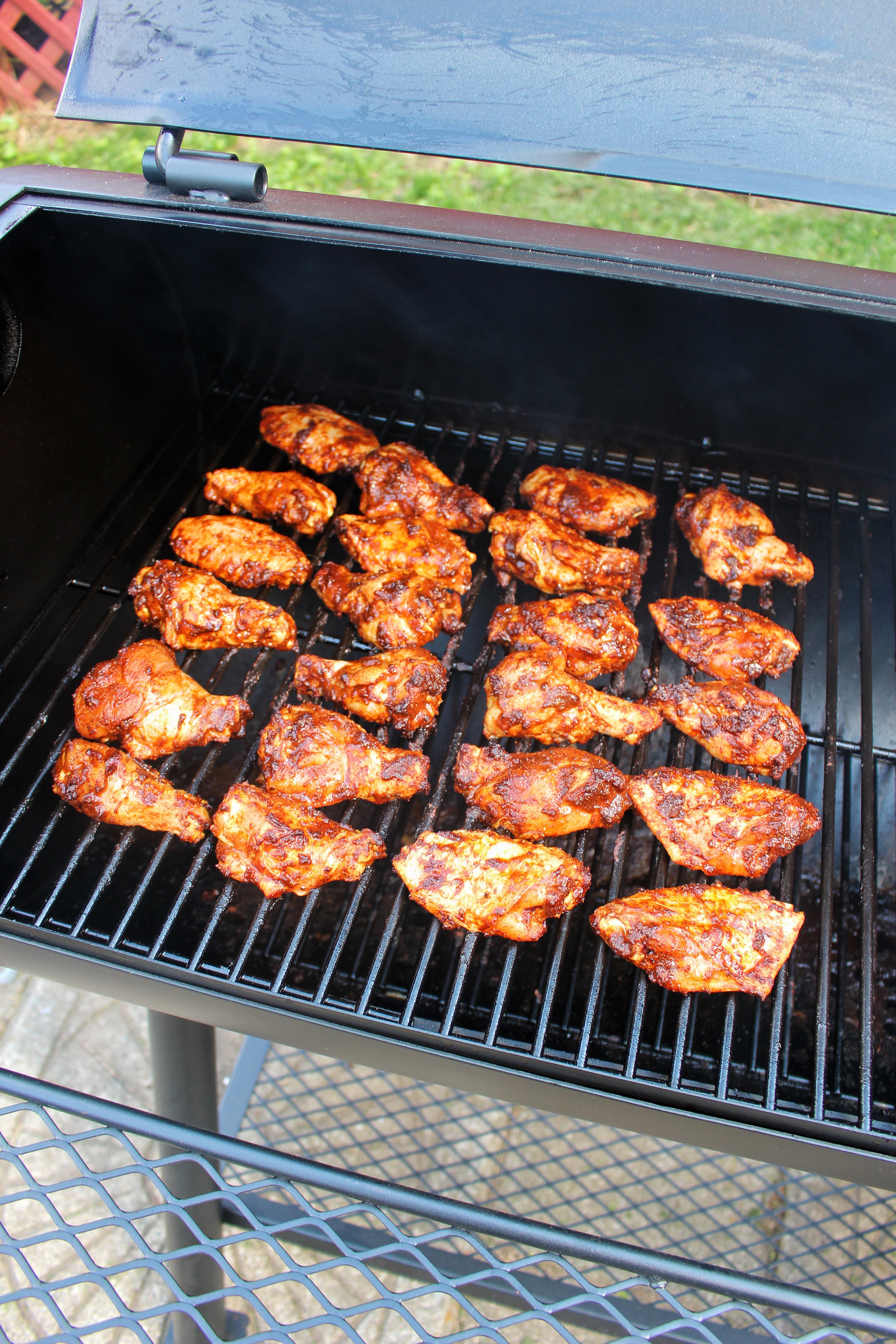 Smoked and Fried Sticky Wings getting started on the smoker.