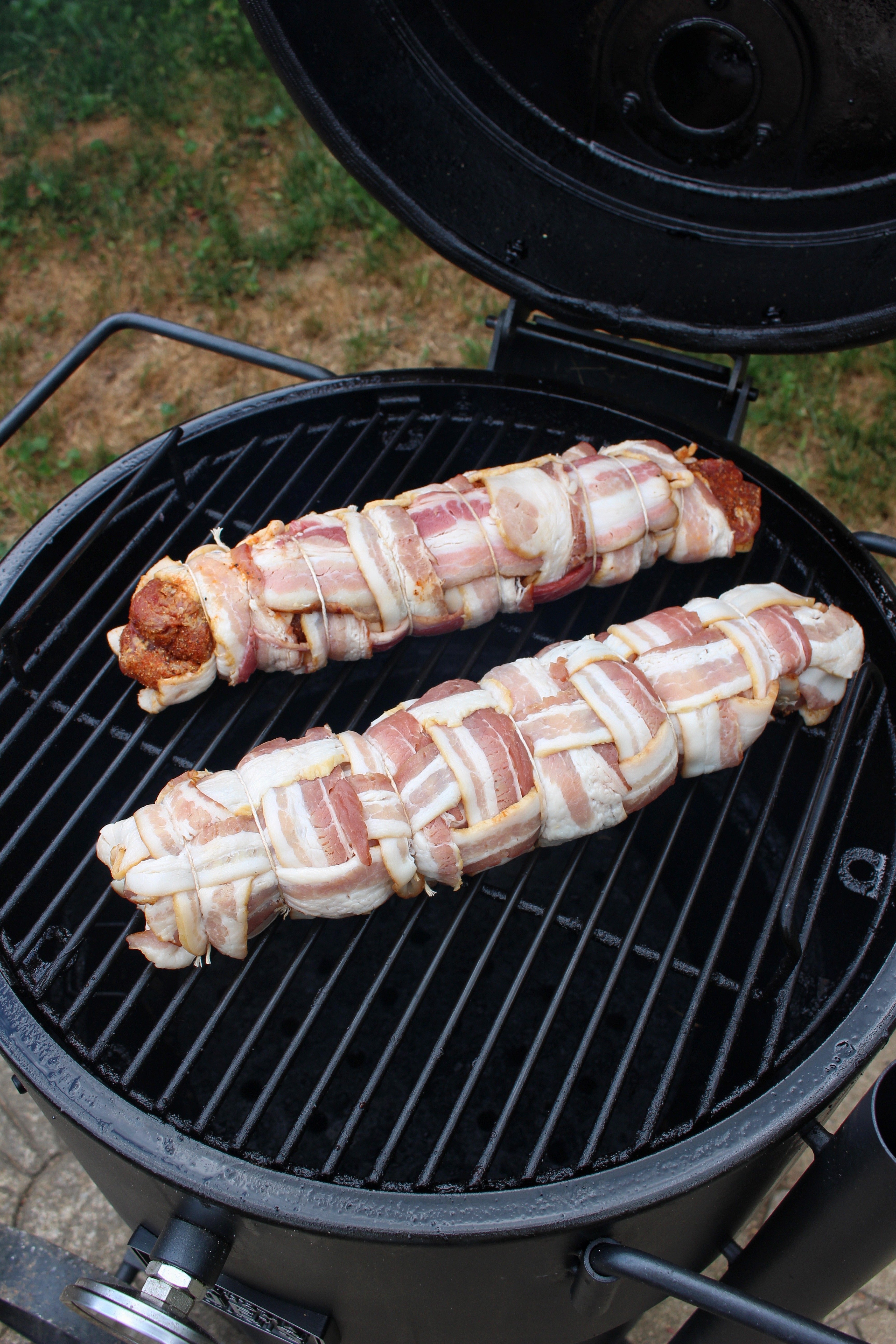 The raw dish getting set on the smoker.