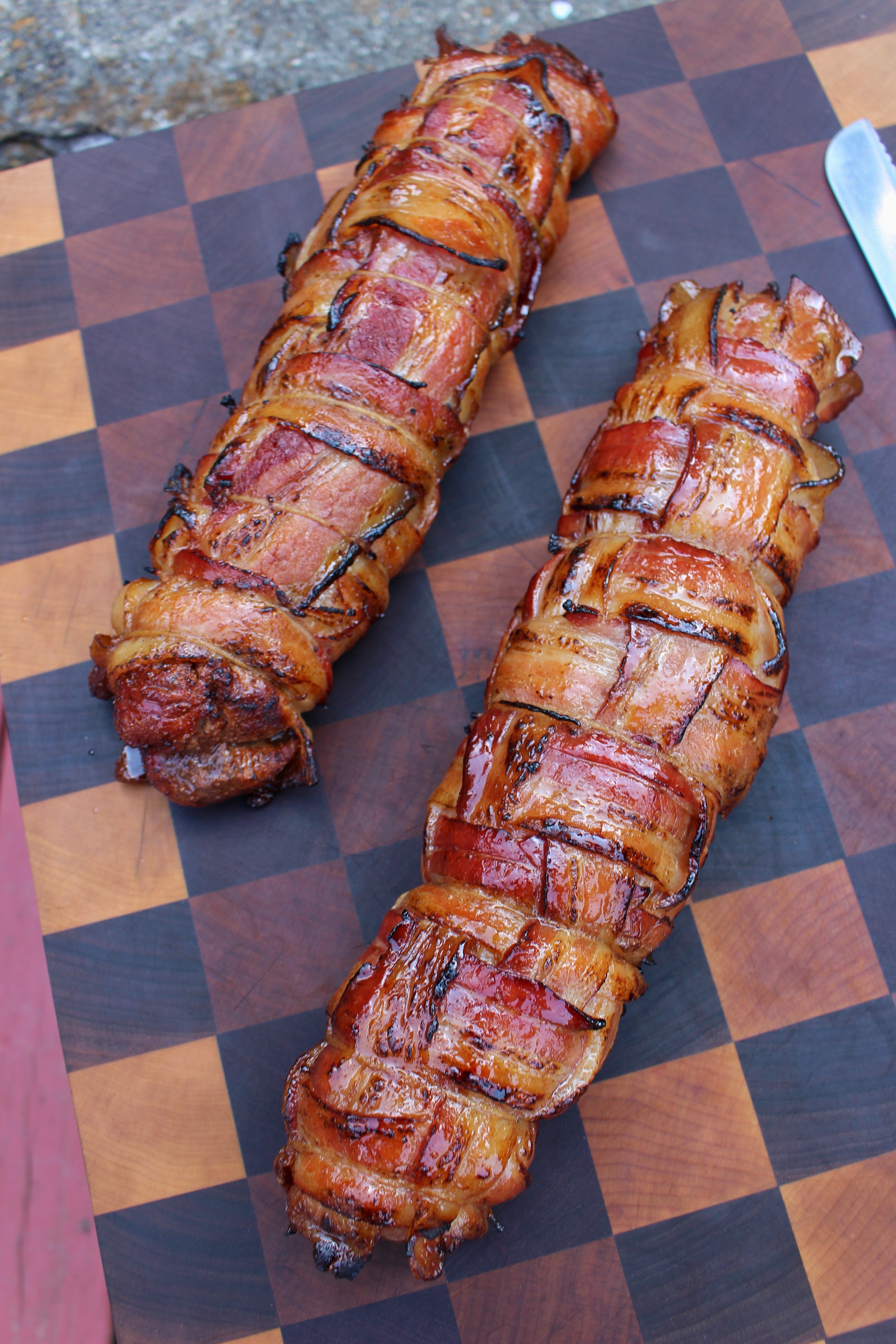 Bacon Wrapped Pork Tenderloin With Maple Glaze Over The Fire Cooking