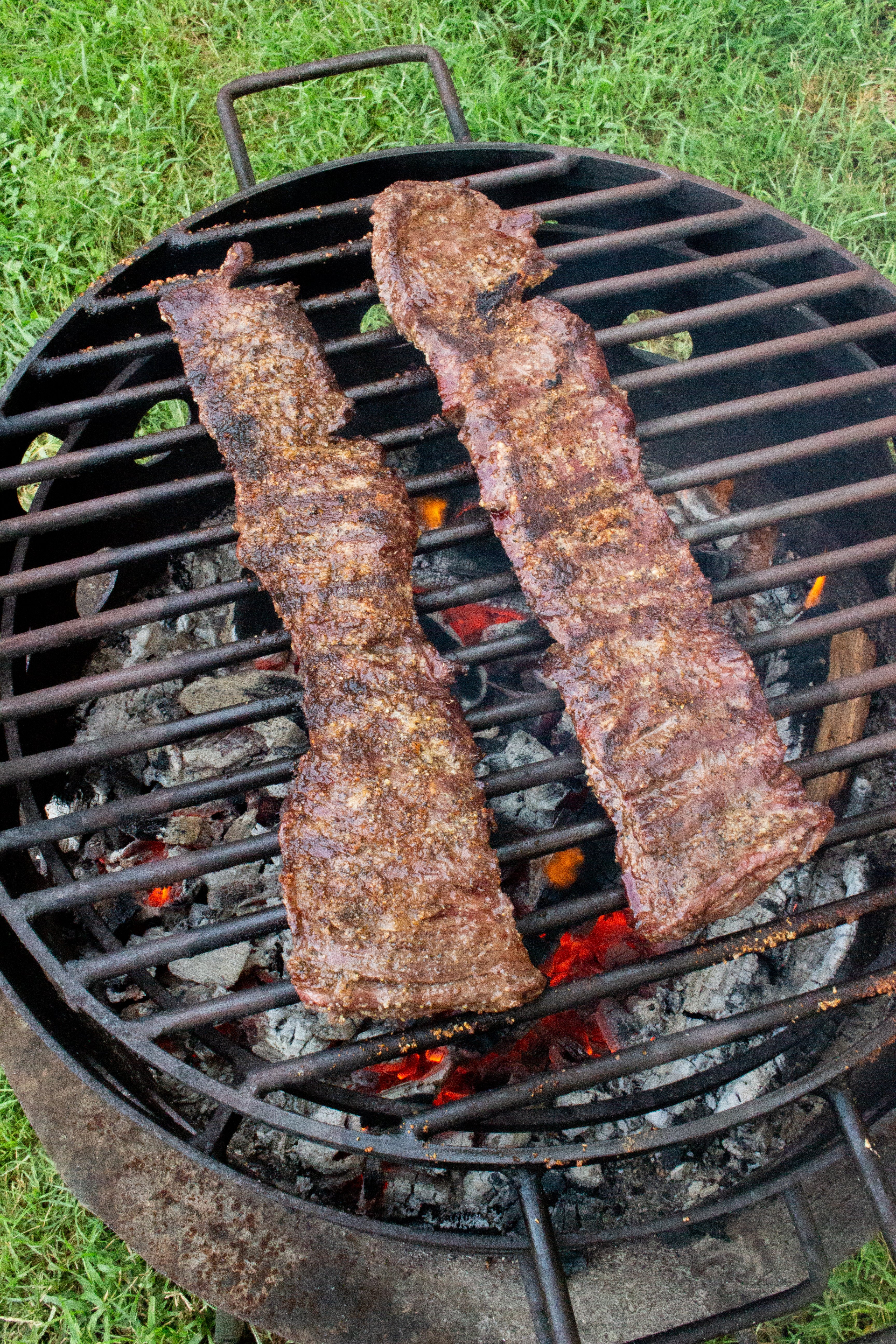 Grilling the skirt steaks. 