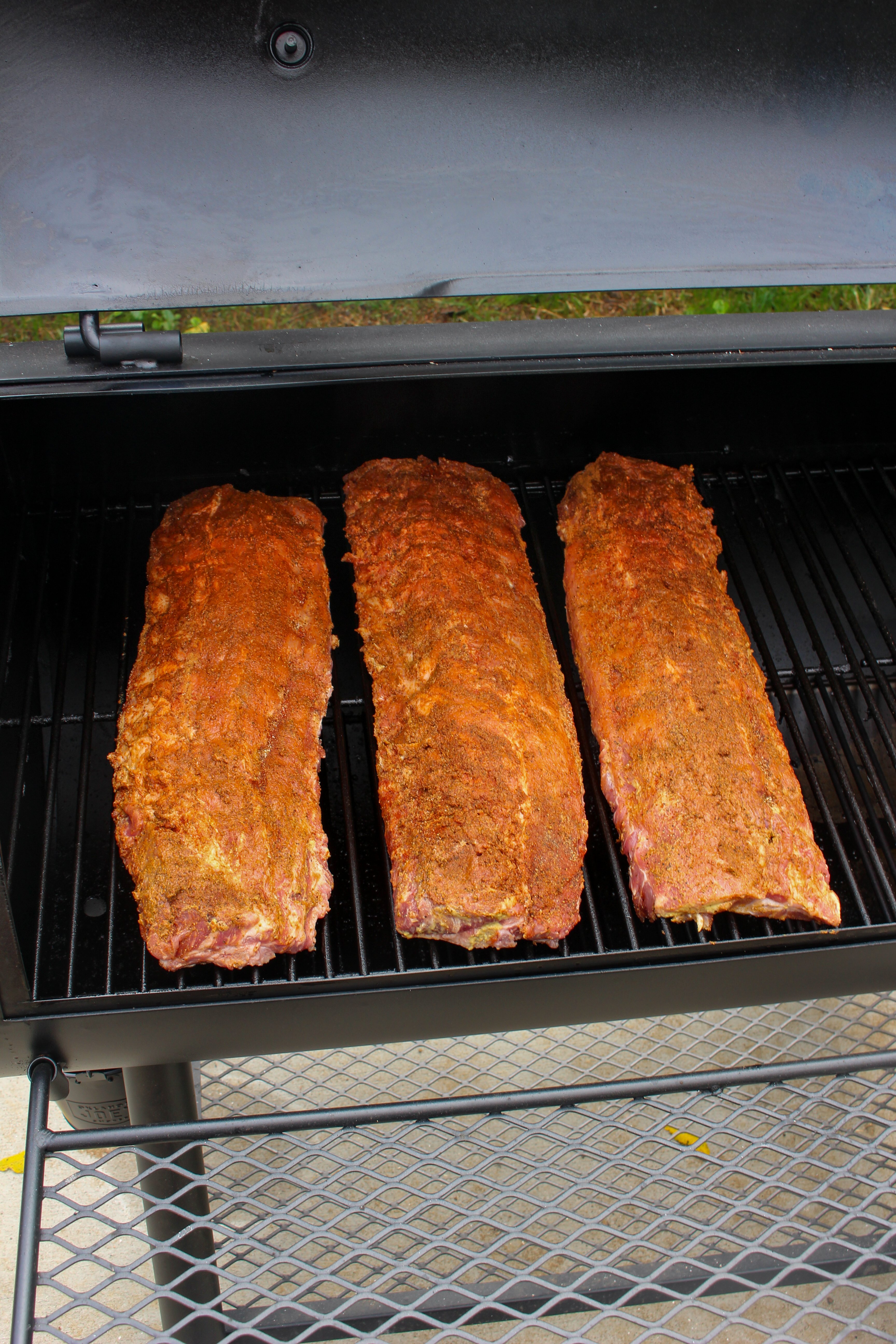 The Teriyaki Ribs getting started on the smoker. 