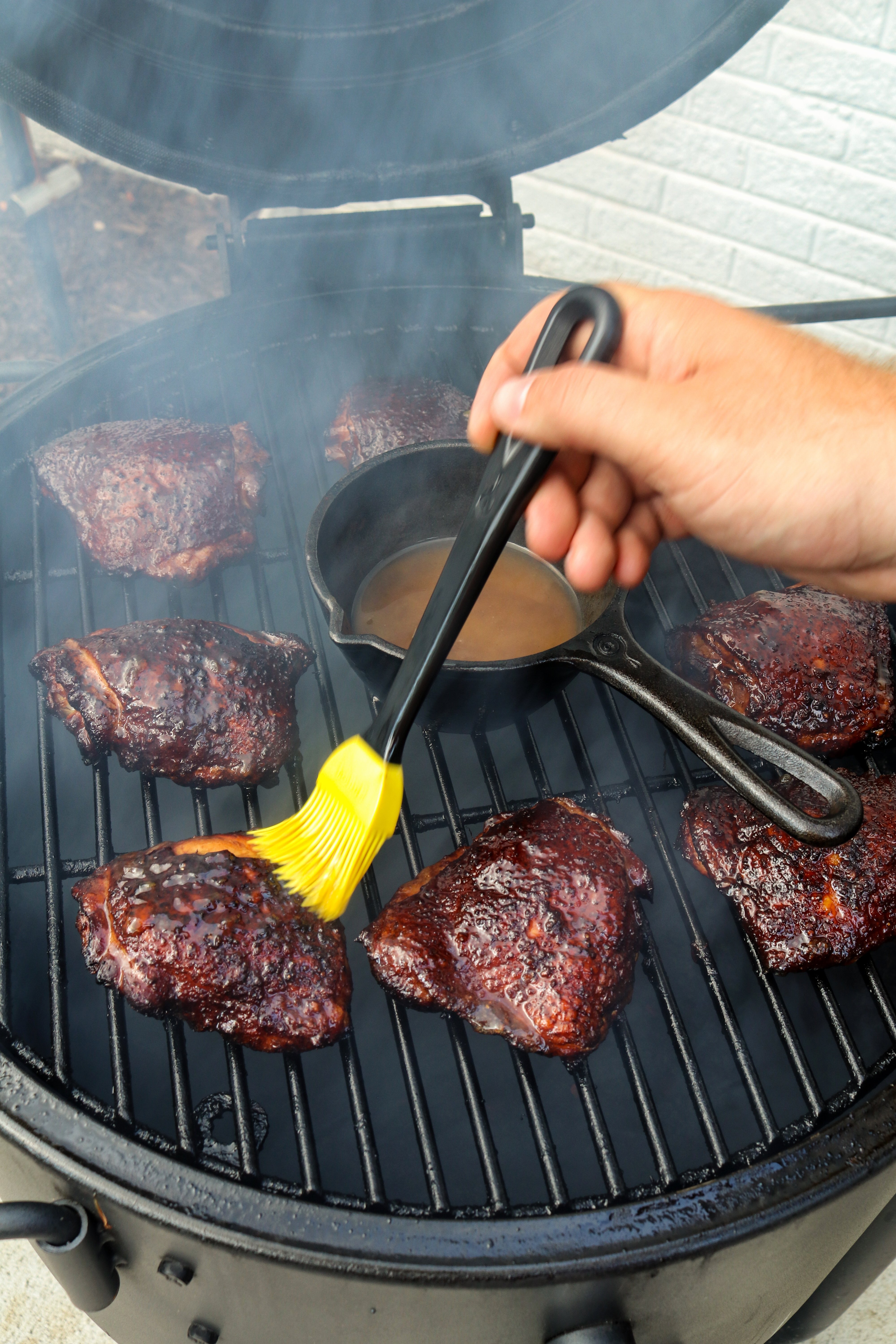 Smoked Chicken Thighs with Spicy Peach Glaze