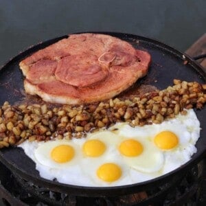 cherry chipotle ham steak and eggs