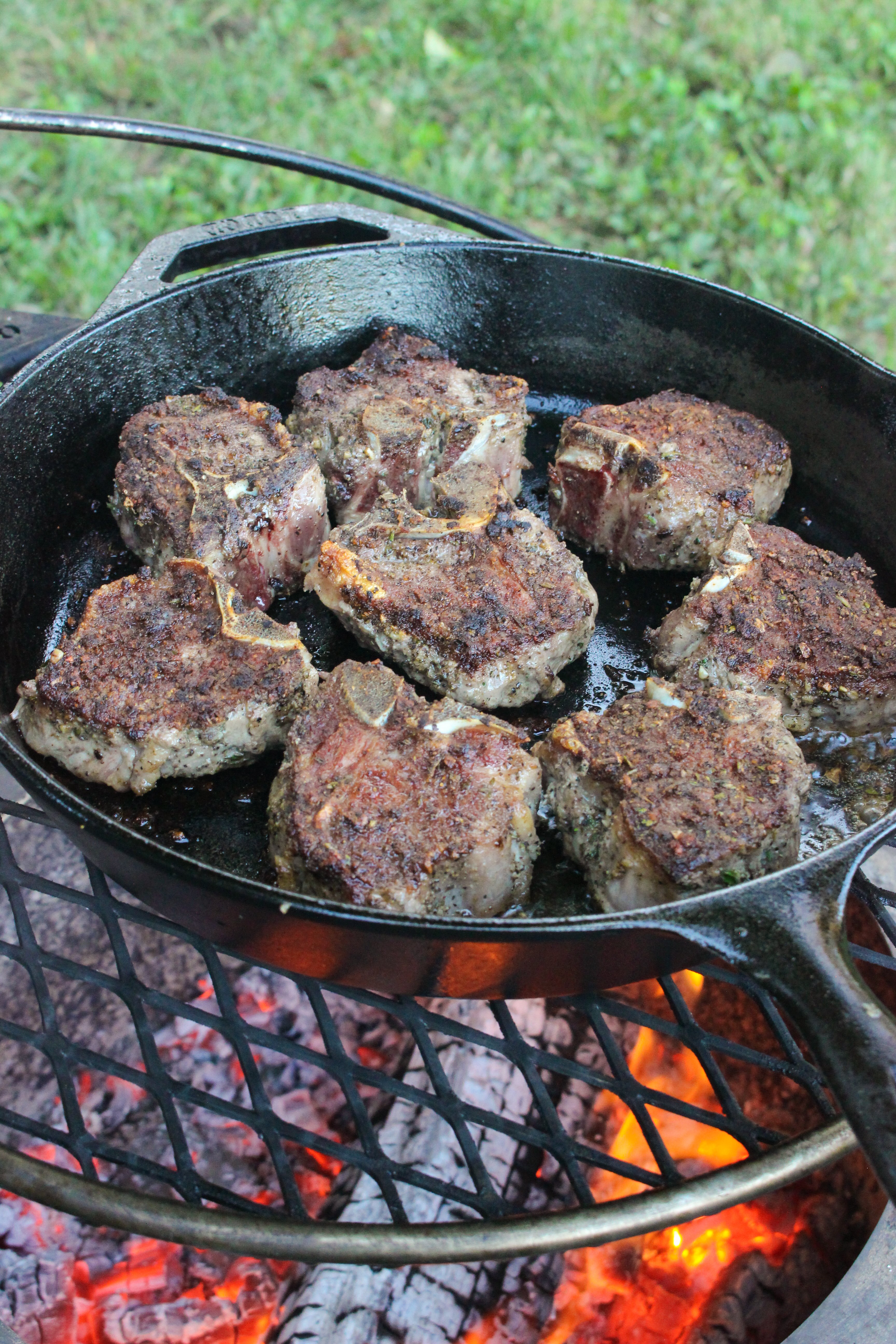 The lamb gets a good sear. 