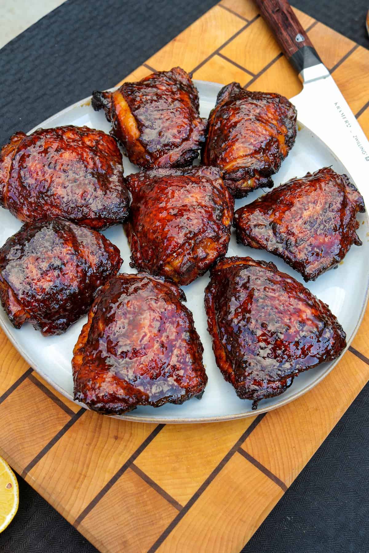 Smoked Chicken Thighs With Spicy Peach Glaze Over The Fire Cooking