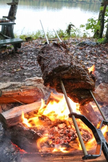 There's nothing like the sight and smells of a Rotisserie Prime Rib spinning over the fire.