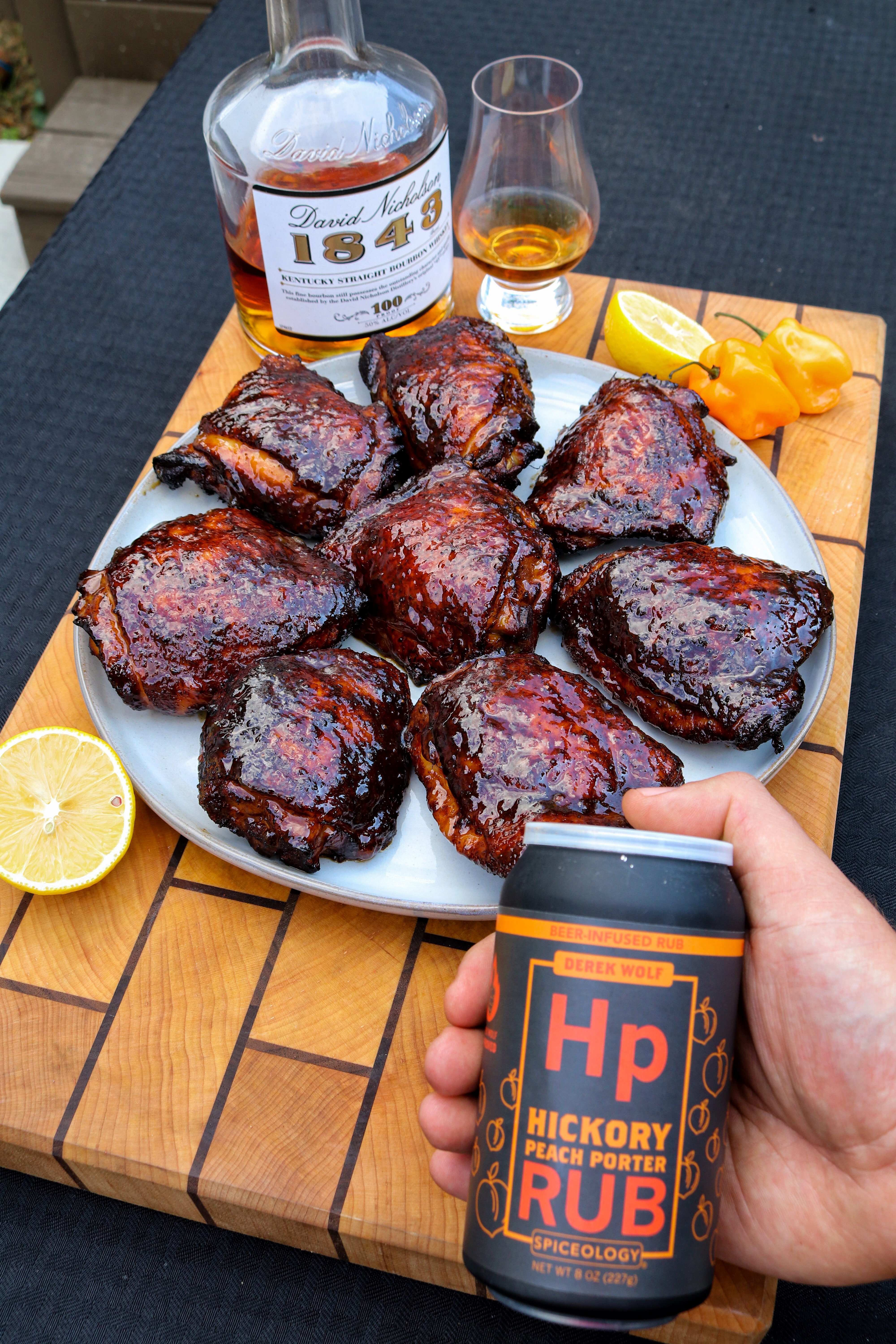 Smoked Chicken Thighs with Spicy Peach Glaze