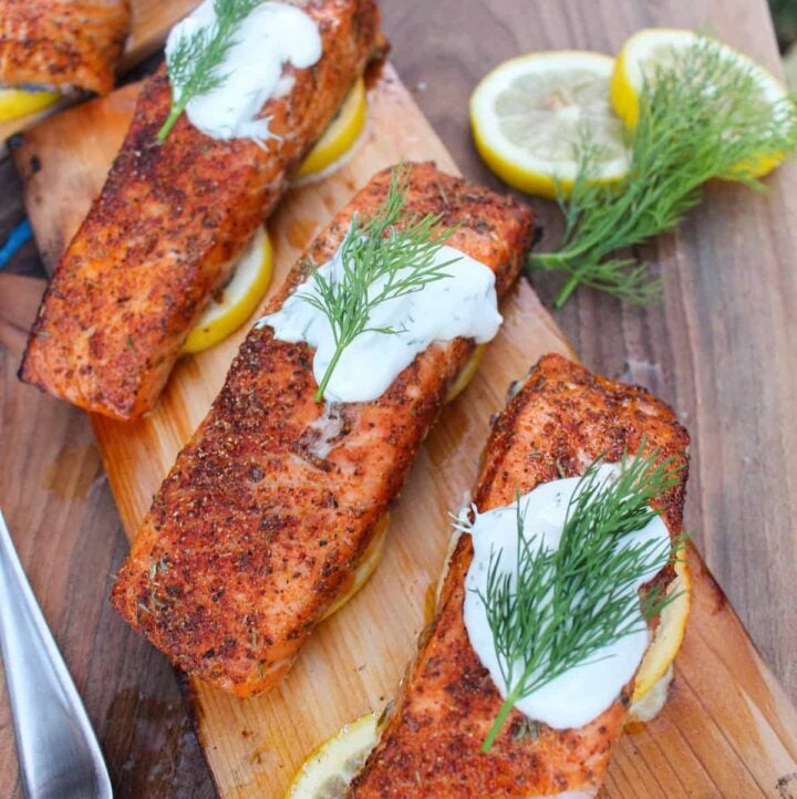 Baked Wood Plank Salmon Over The Fire Cooking