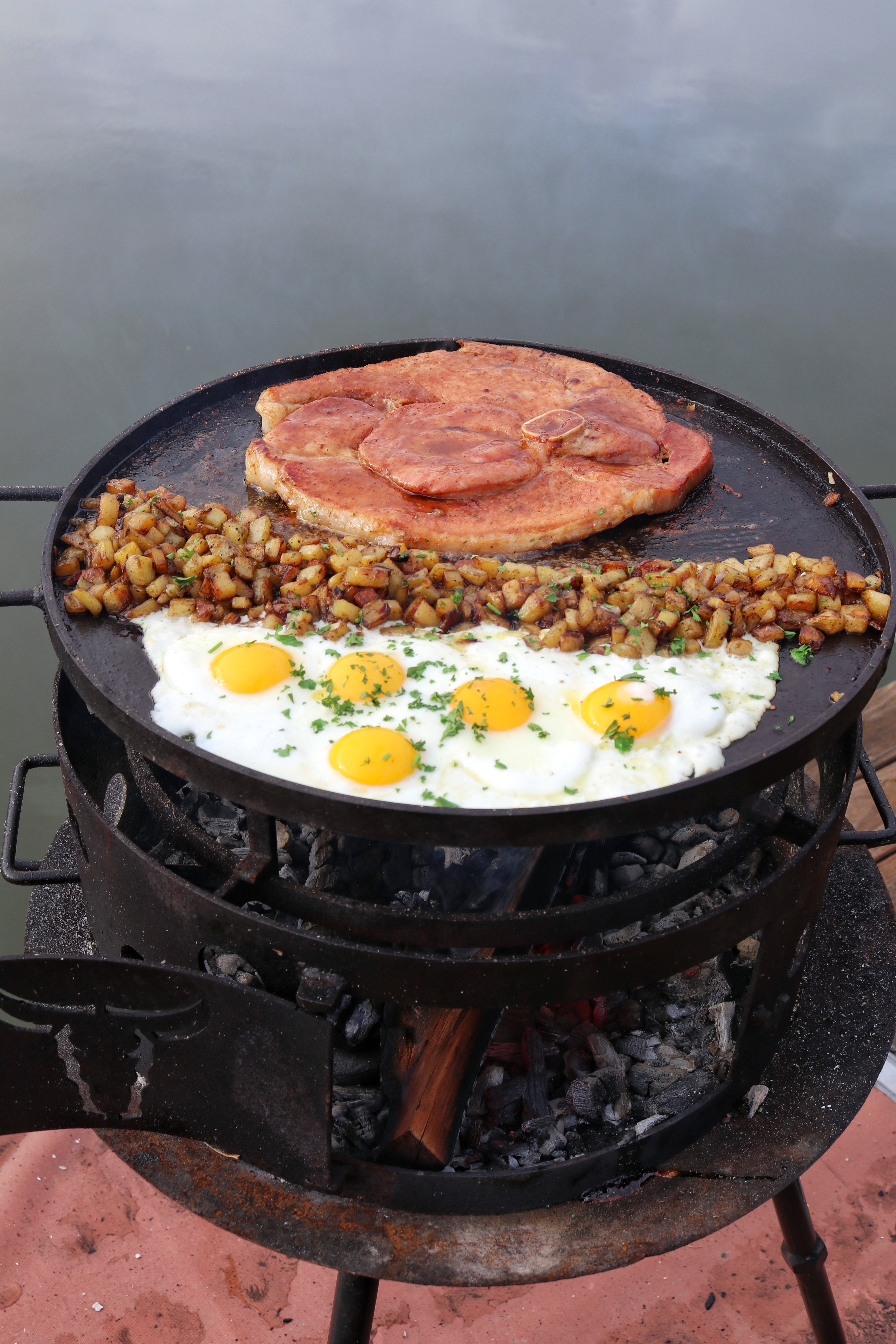 cherry chipotle ham steak and eggs