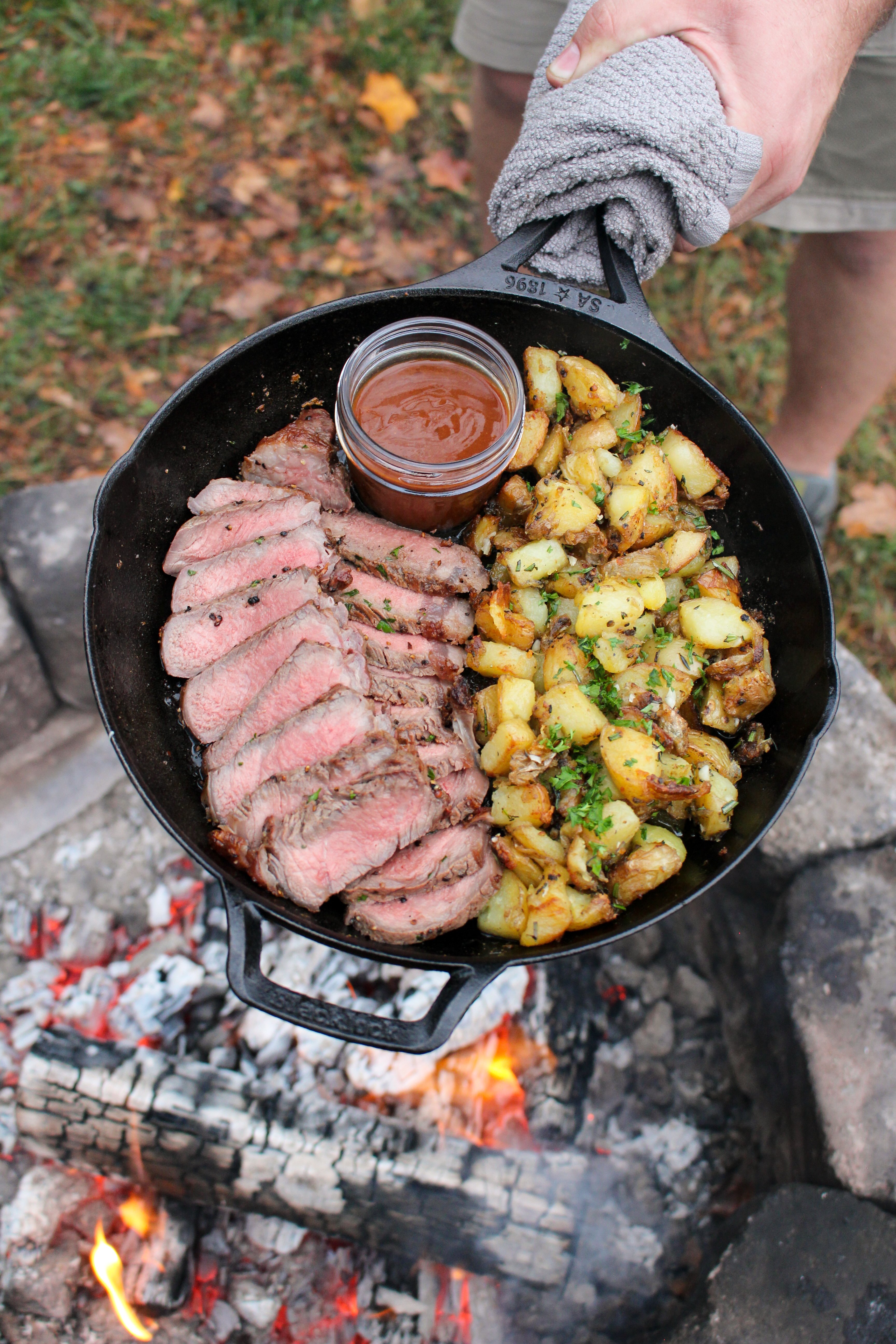 Savory Steak and Potatoes served in a cast iron skillet.