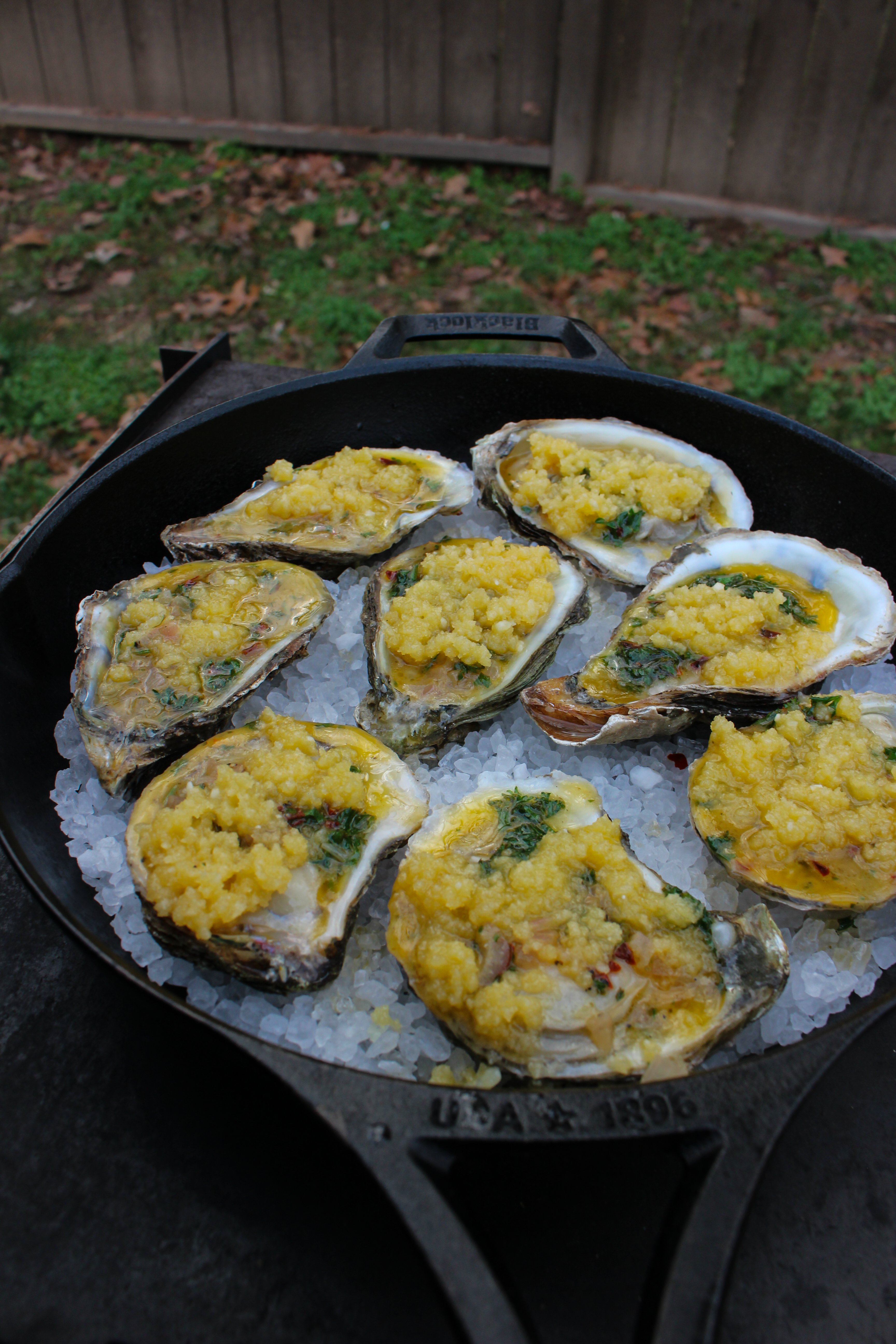 fire baked oysters