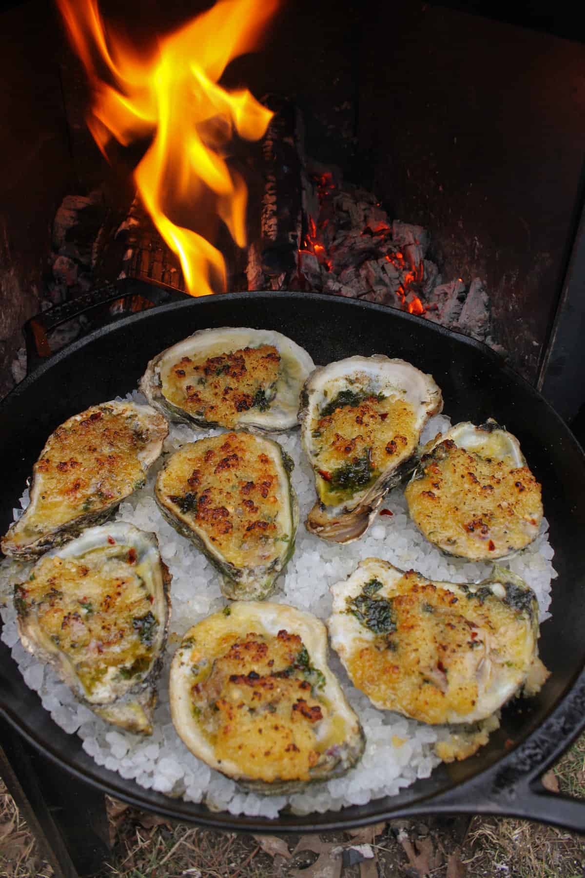 fire baked oysters