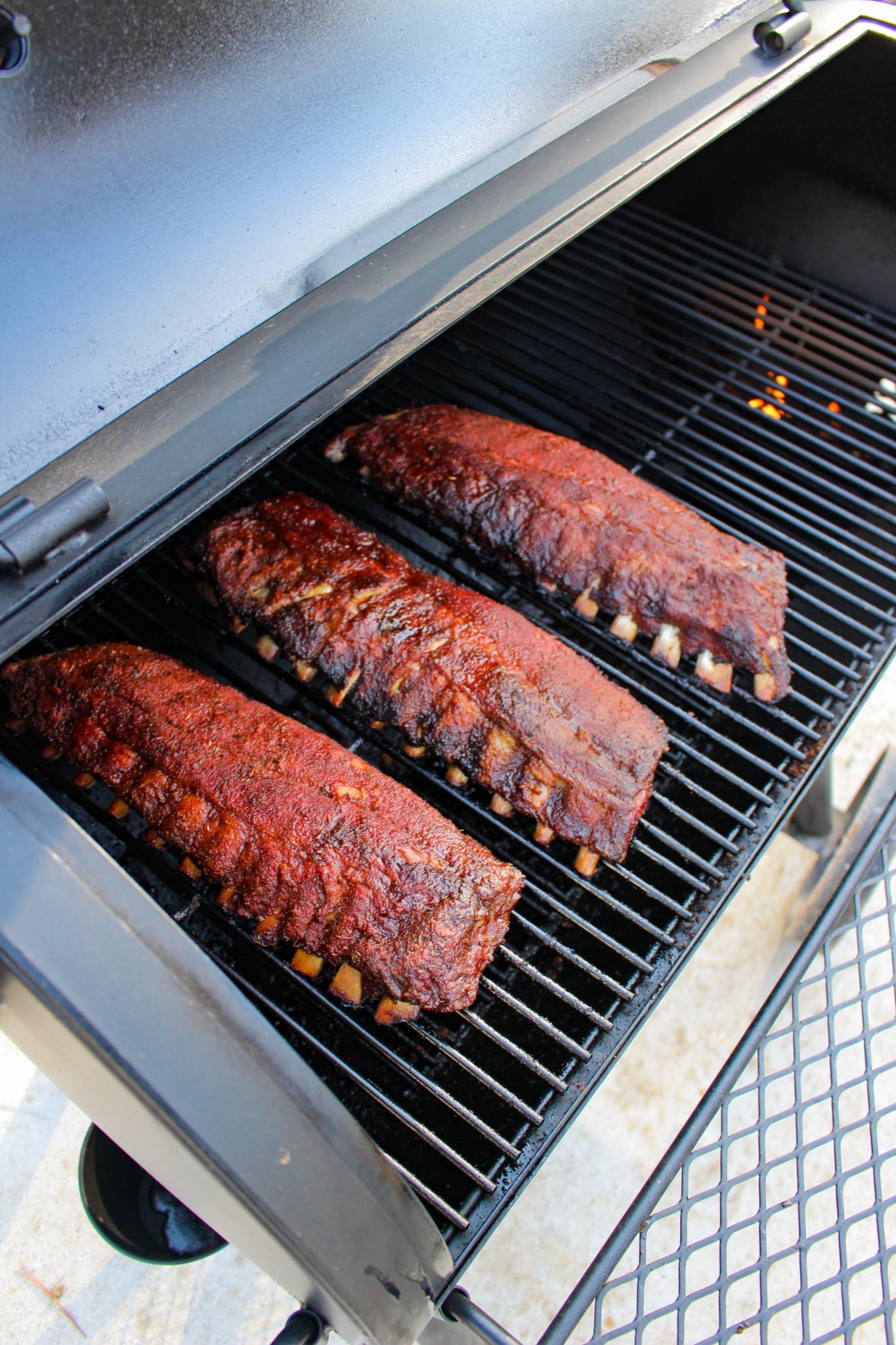 Maple Cajun Smoked Ribs sitting on the smoker.