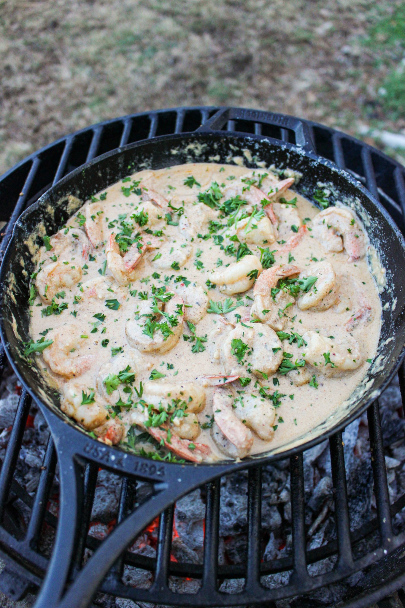 Creamy Chipotle Shrimp garnished with parsley.