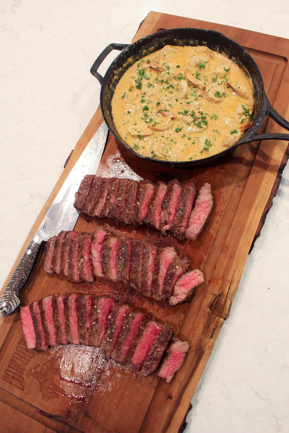 Steaks and shrimp are served!