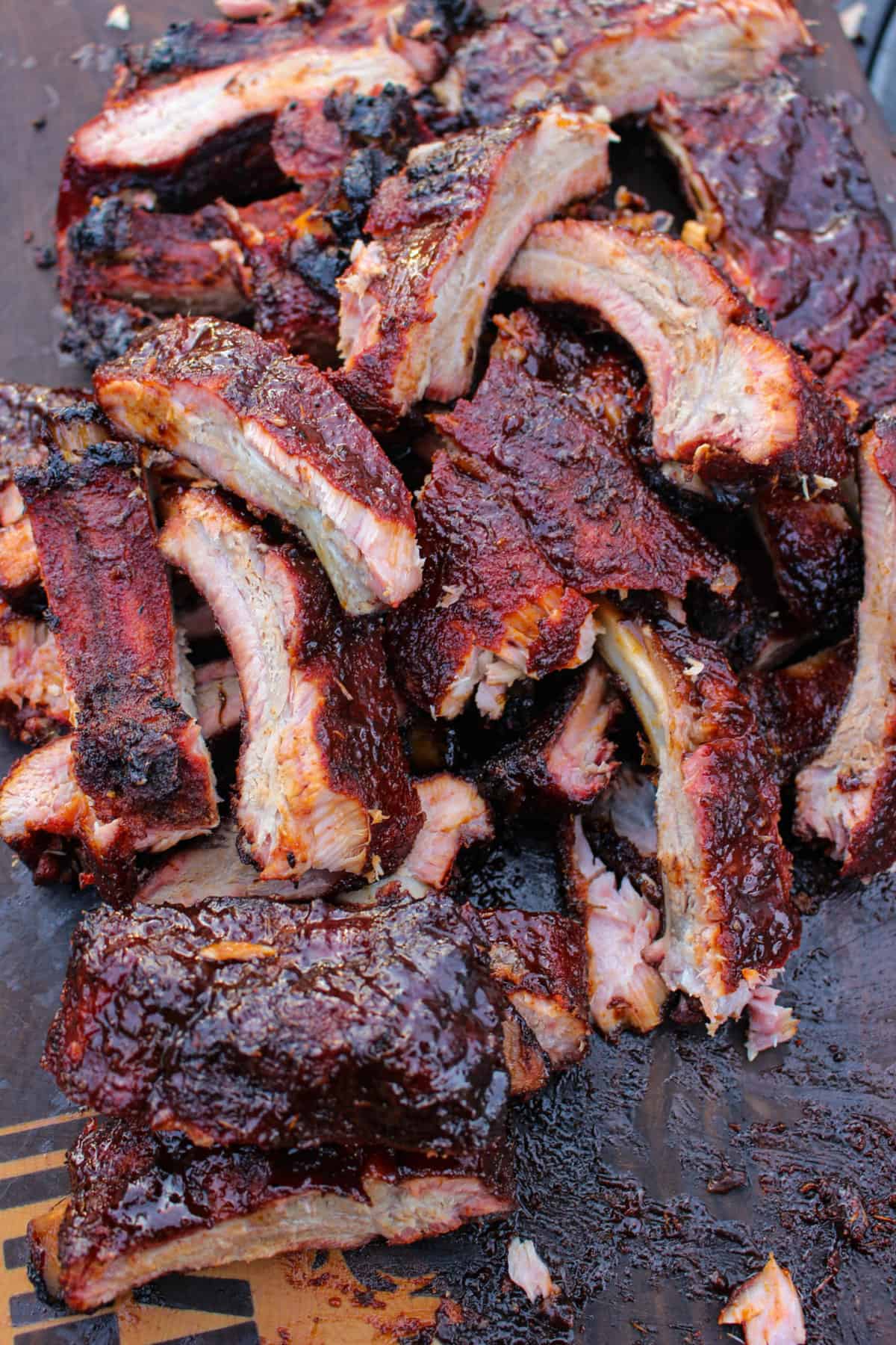 Maple Cajun Smoked Ribs sliced and served.