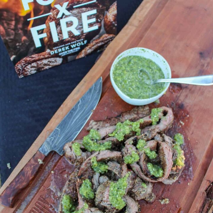 Cheesy Skewered Skirt Steak with Salsa Verde Over The Fire Cooking