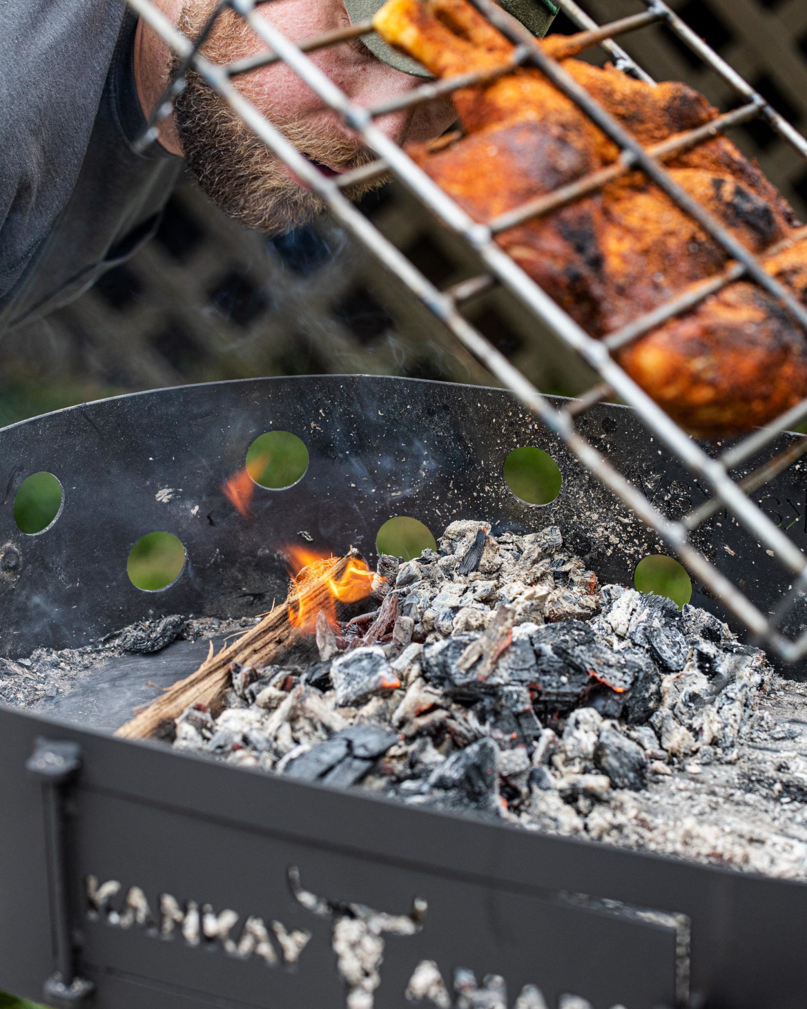 Gathering the coals.