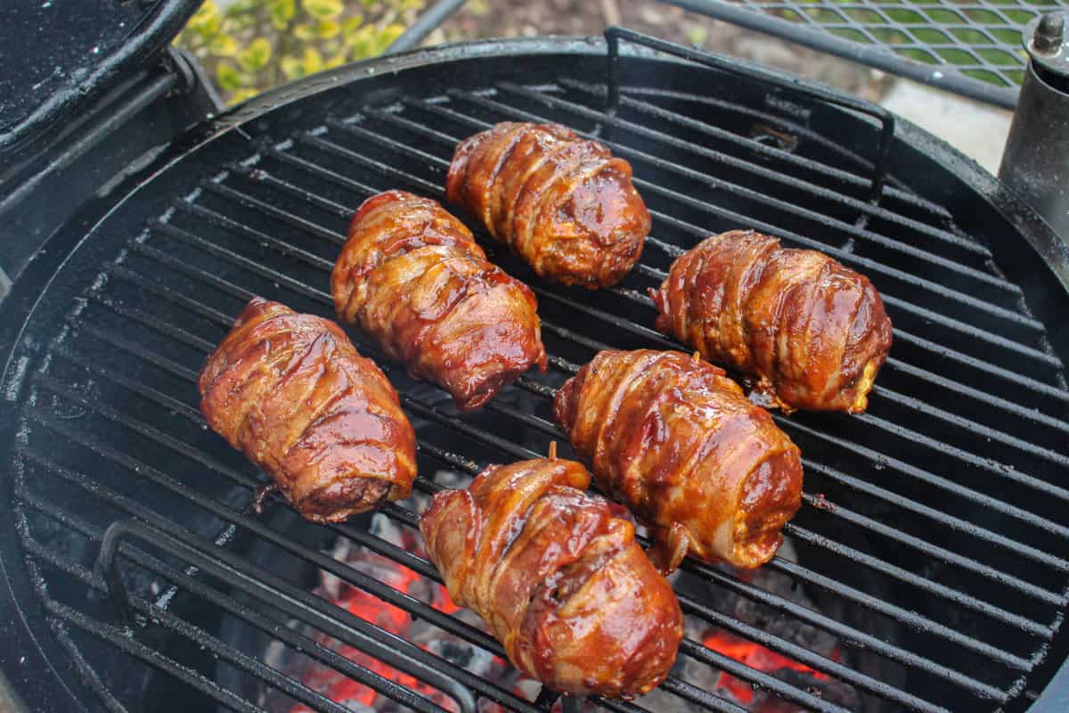 The bbq glazed eggs caramelizing on the grill.