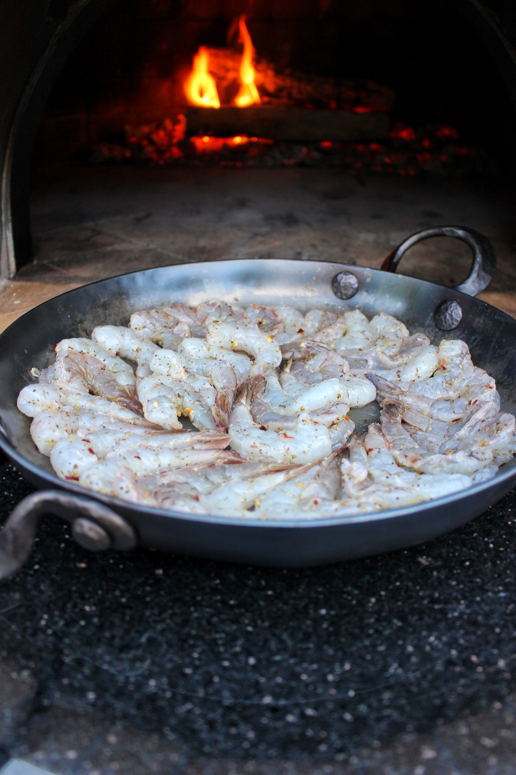 The raw shrimp before being placed in the oven. 