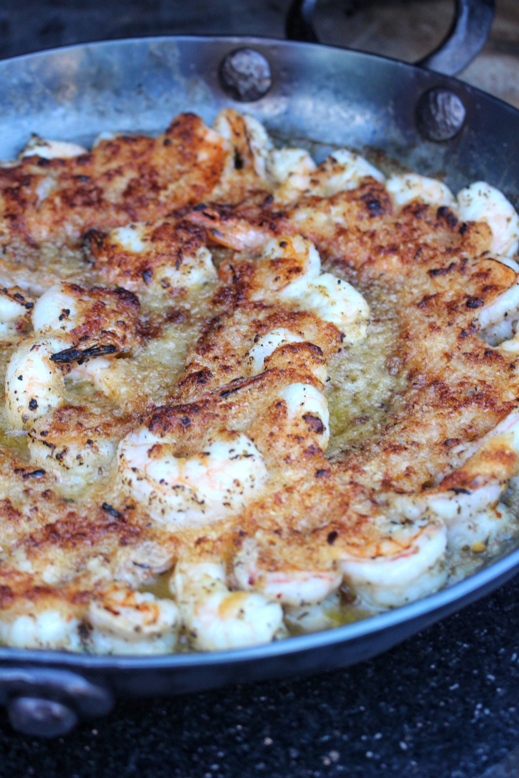 The sizzling parmesan crusted shrimp.