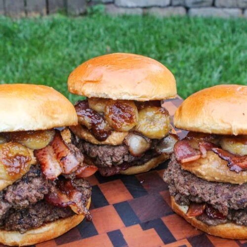 Peanut Butter and Jelly Smash Burgers - Over The Fire Cooking