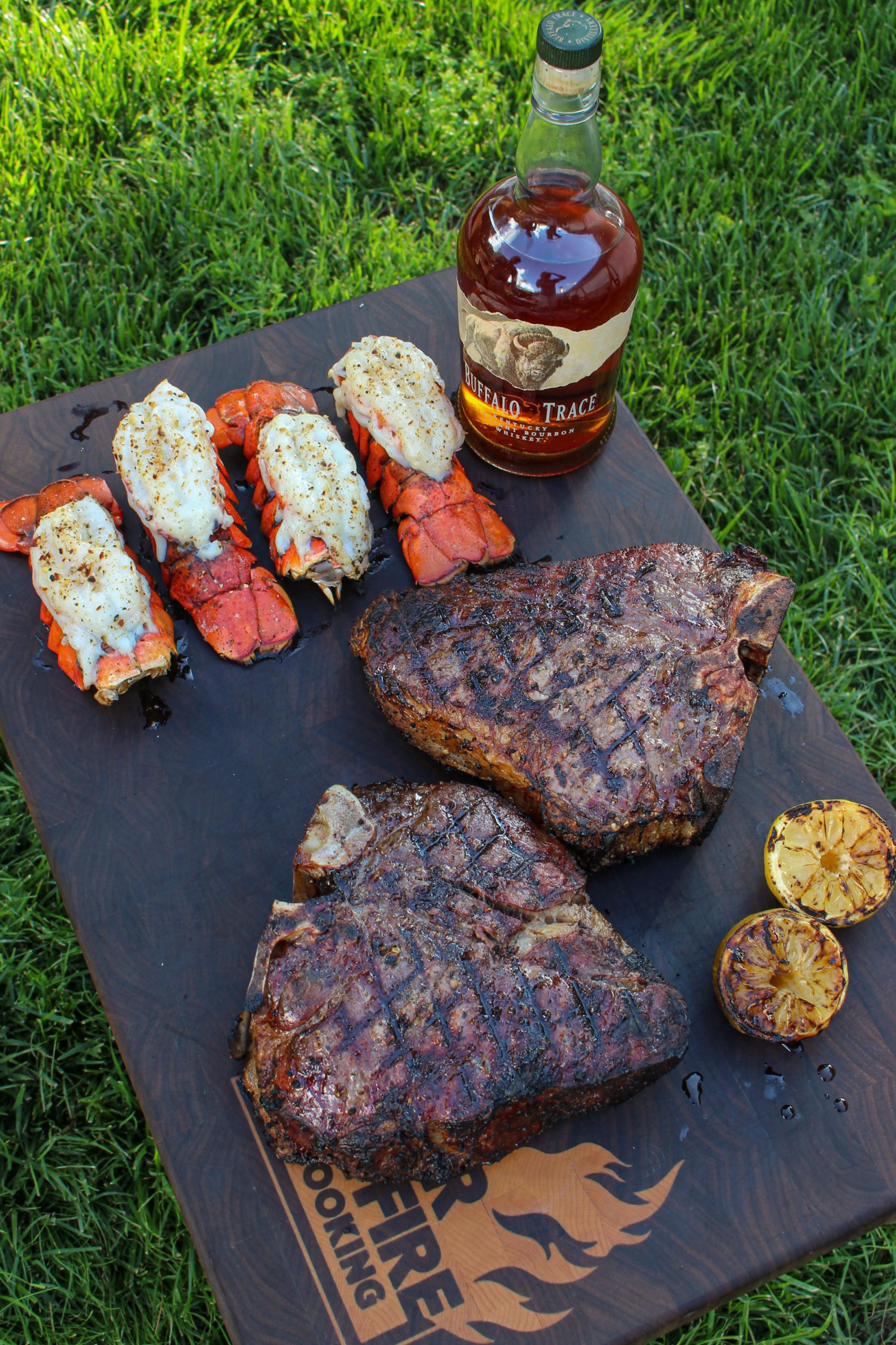 An overhead shot of the grilled Surf and Turf.