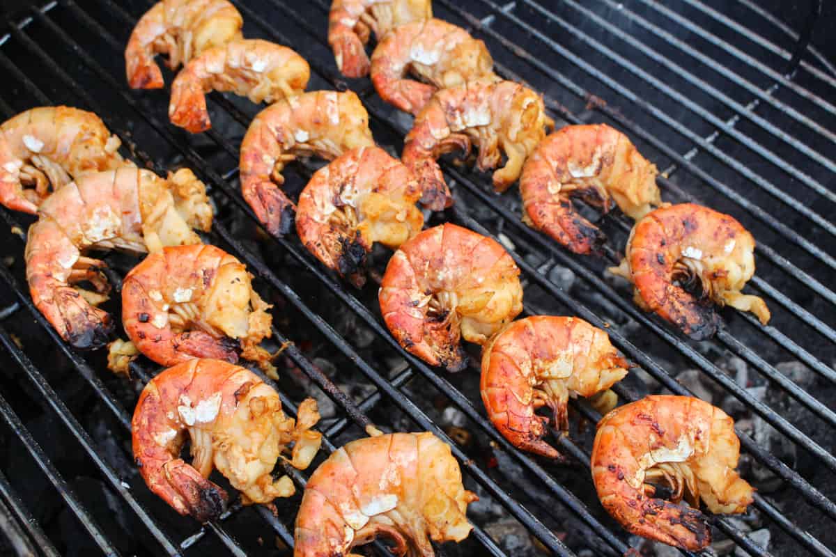 A close up shot of the cooking shrimp.